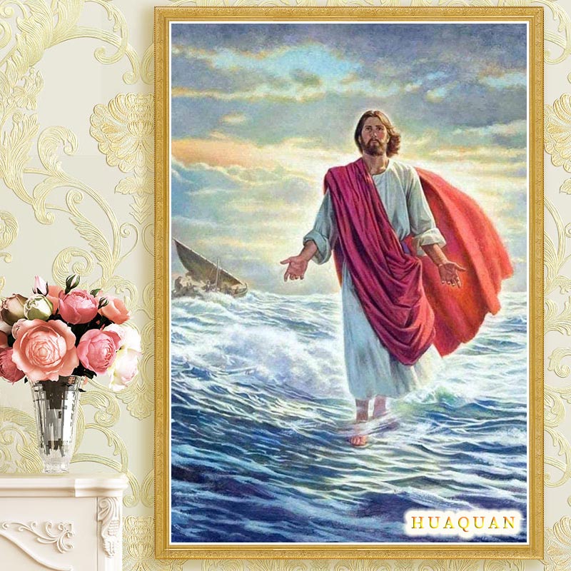 Embroidery Jesus - Hıristiyanlık İsa yürüyen deniz çapraz dikiş