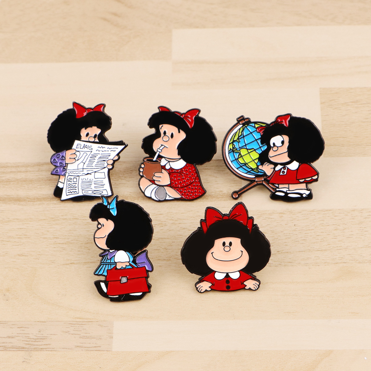 Embroidery Illustration - 5 adet sevimli kız emaye Pin