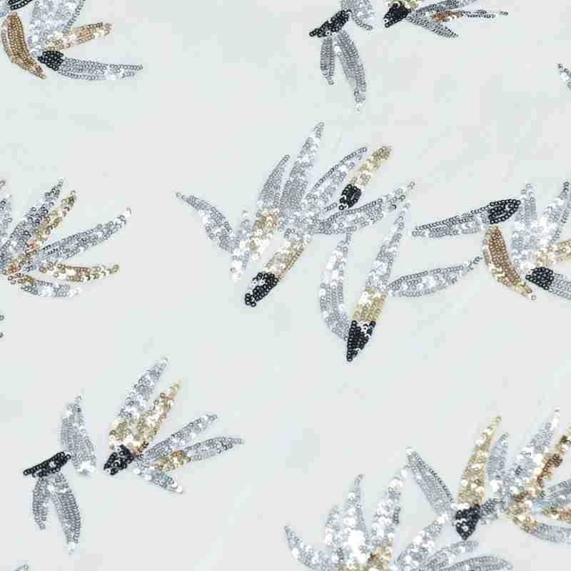 Velvet Fabric Embroidery - Beyaz üç boyutlu çiçek ipek pullu